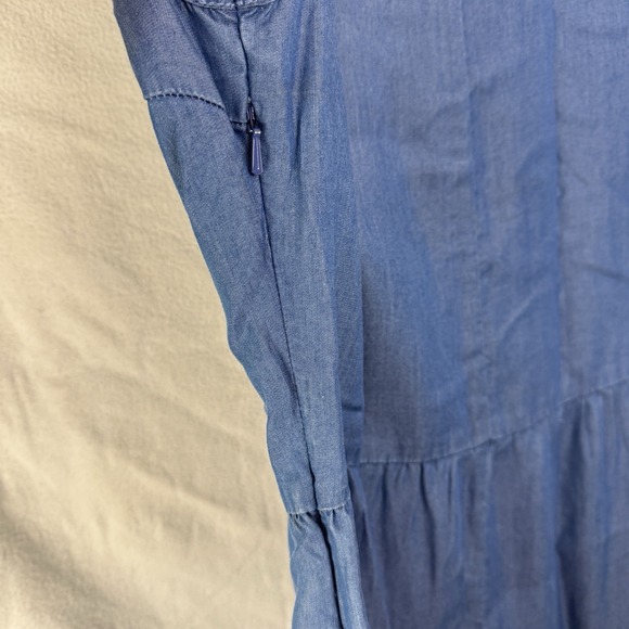 Garnet‎ Hill Dress 4 Blue Chambray Sleeveless Pockets Sundress Travel Coastal - Picture 7 of 14